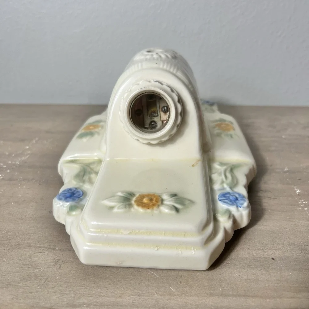 Porcelier Vintage Art‎ Deco Floral Porcelain Ceiling Light Fixture 2-Light 1930s